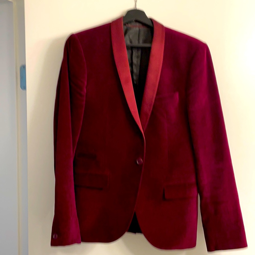 Topman Velvet Smoking jacket in Oxblood size 38
